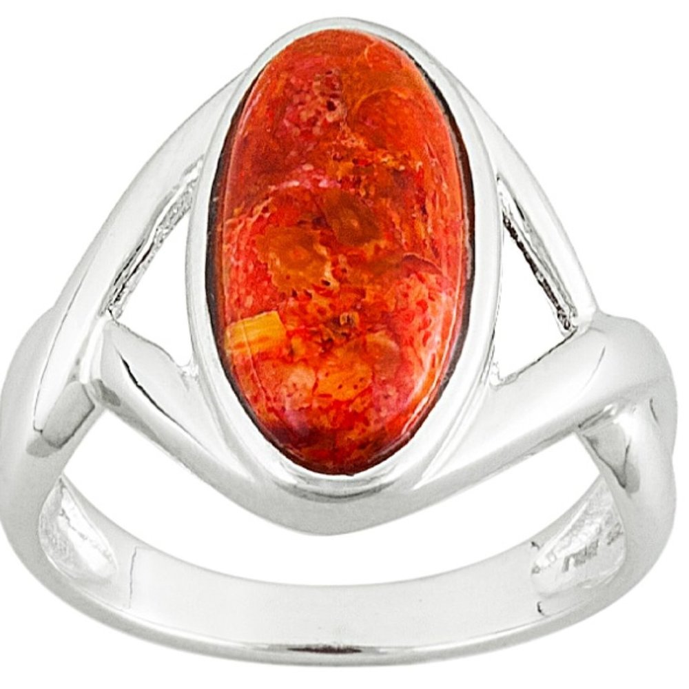 NEW Red Coral Over Sterling Silver Ring